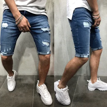  Mens Denim Chino Shorts Super STRETCH Magro Magro de Verão, Meia Calça calça Jeans