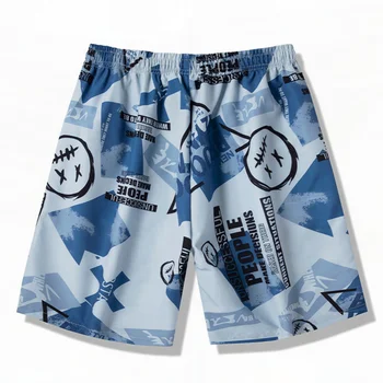  Moda, Graffiti Shorts Ocasionais de Homens da Cintura de Cordão Shorts Masculinos de Verão Macio Estilo de Moda Boardshort de Bermudas, Calções de Praia 004C