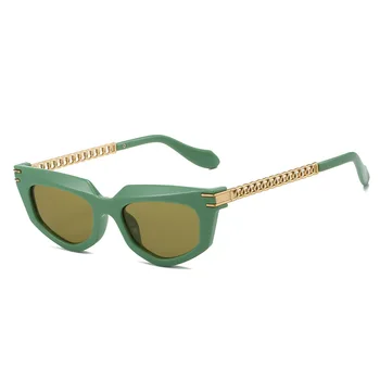  Moda Mulheres de Óculos estilo Olho de Gato Tons UV400 Vintage Corrente de Metal Pernas Óculos Fenale de Luxo Designer de Óculos de Sol com Lente Marrom